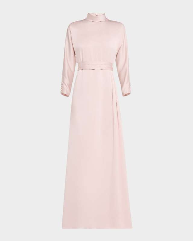 Mock-Neck Crepe Back Satin Gown